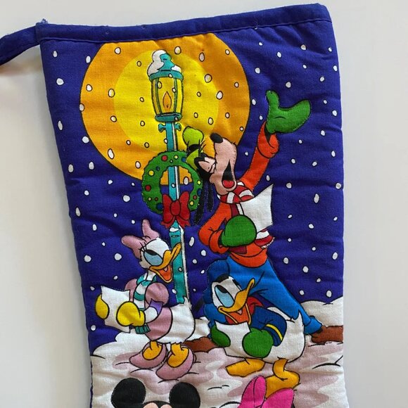 90s Disney Christmas Stocking Xmas Holiday Quilted Decor Carolling - Picture 2 of 4